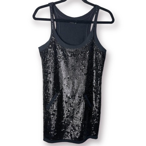 BCBGMaxAzria Dresses & Skirts - BCBG MaxAzria Y2K Extra Small Black Sequin Sleeveless French Terry Shift Dress